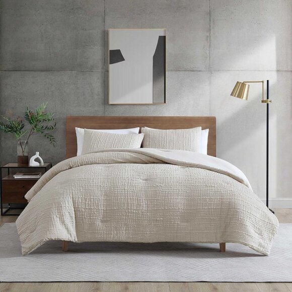 Queen Duvet Cover Set Soft Bedding with Matching Shams Embossed Modern Home De